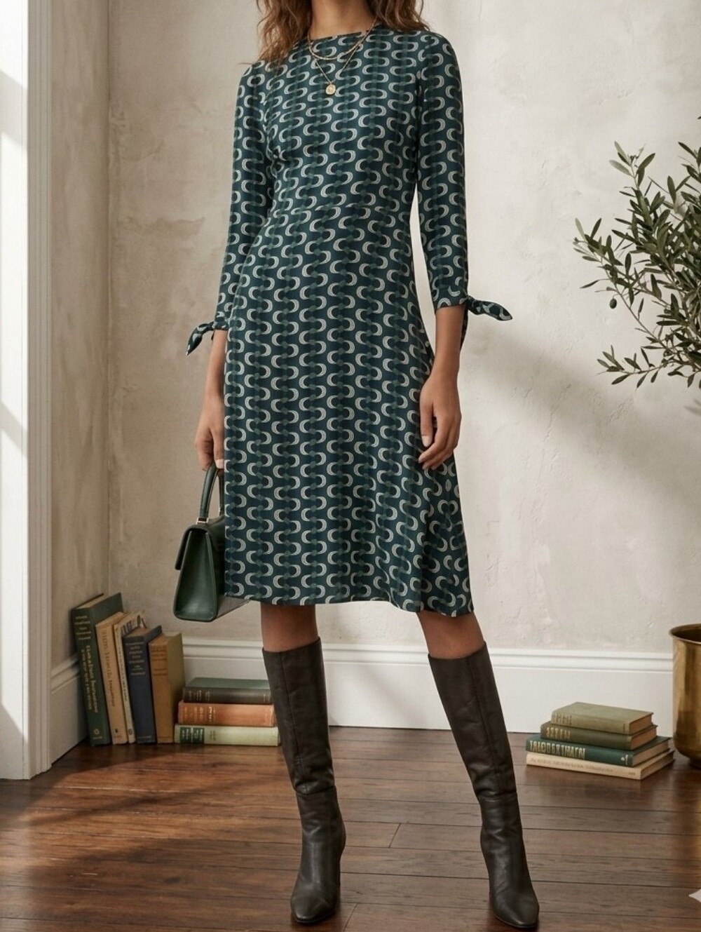 REFORMATION Port Midi Dress Venture Retro Geometric Print Size 2 Tie Sleeve